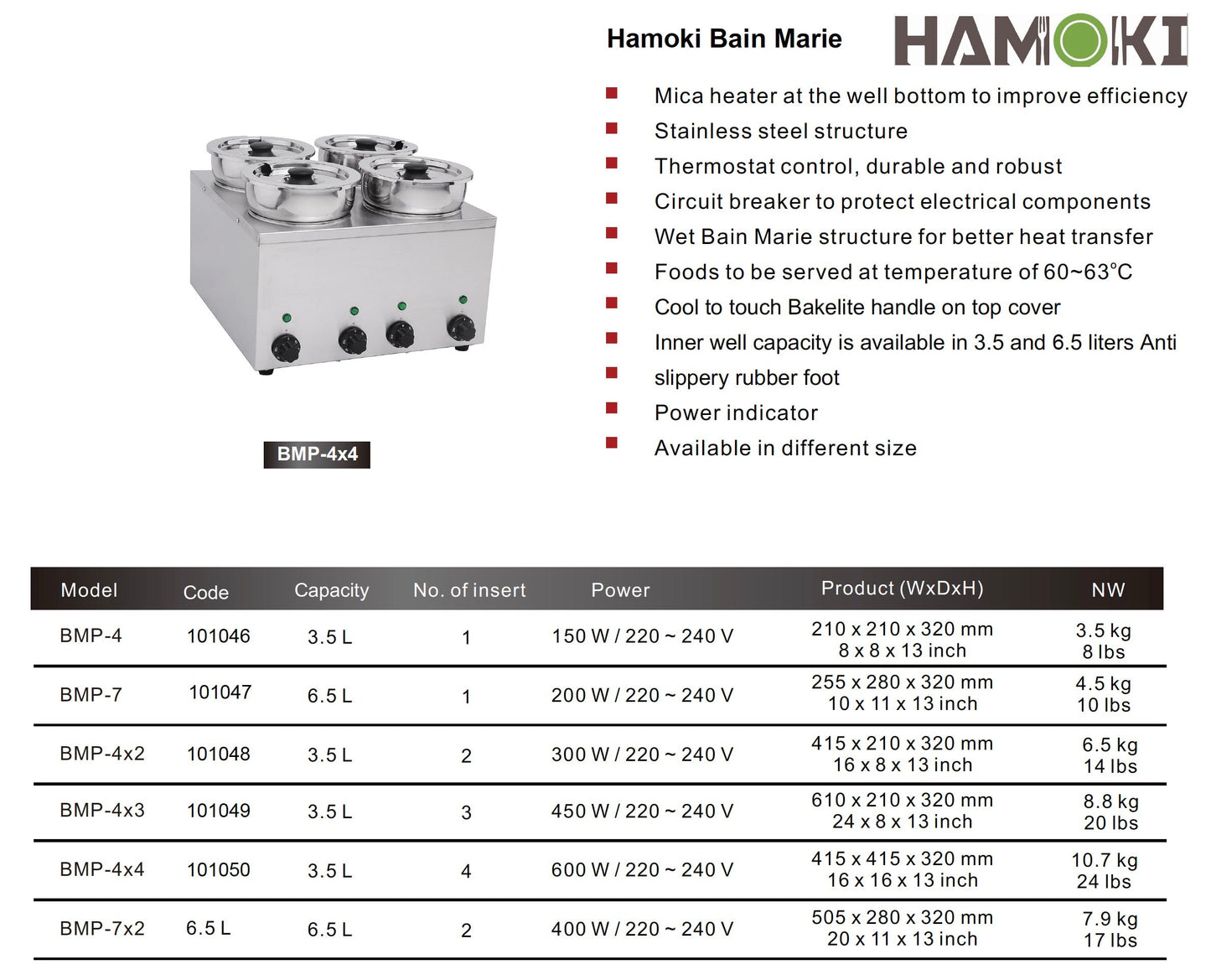 Bain Marie with Hot Pot 3.5Lx4